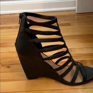 Express Black Leather Wedges